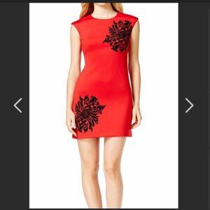 Calvin Klein sleeveless sheath dress with flowers velvet applique flowers (174)